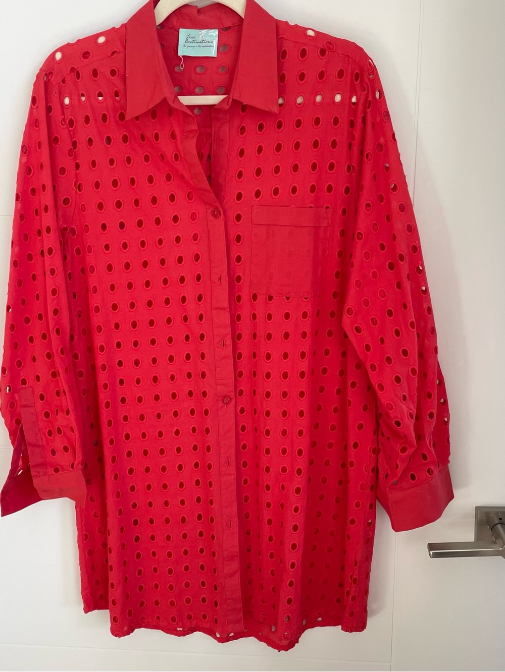 🌟Red Eyelet Button-Up Swimsuit Coverup🌟,Small